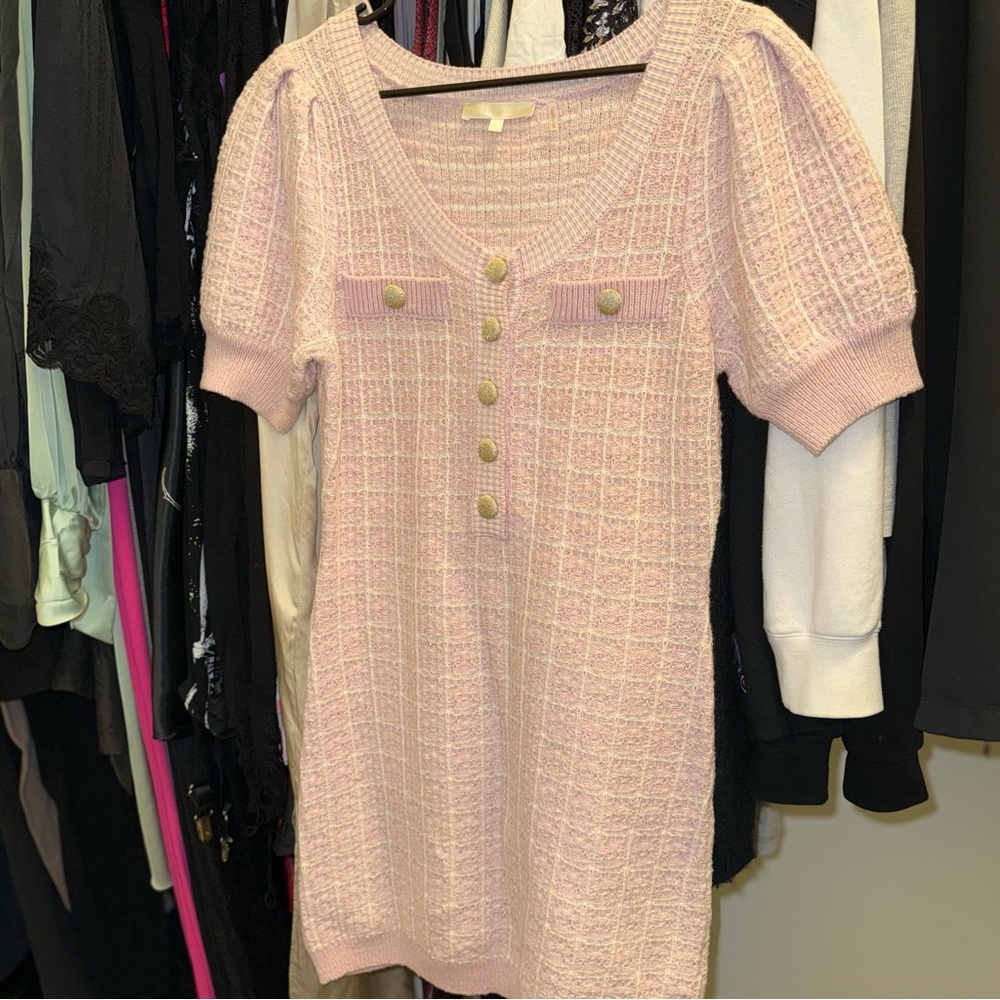 LoveShackFancy Blush Pink Tweed Knit Cardigan